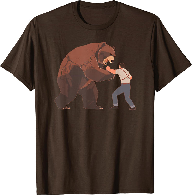 Outdoor lover funny outfits Bear Challenge - Funny Man Against Wild Bear Fighting T-Shirt - Brown