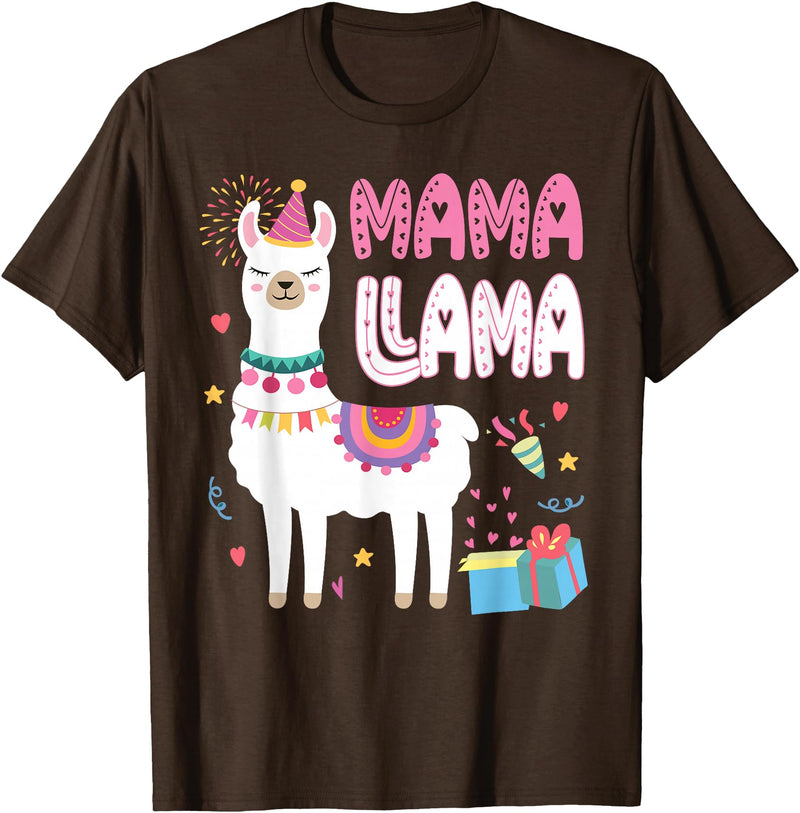 Family Matching Llama Birthday Party Supplies Mama Llama Mom Of The Birthday Llama Birthday Theme T-Shirt - Brown