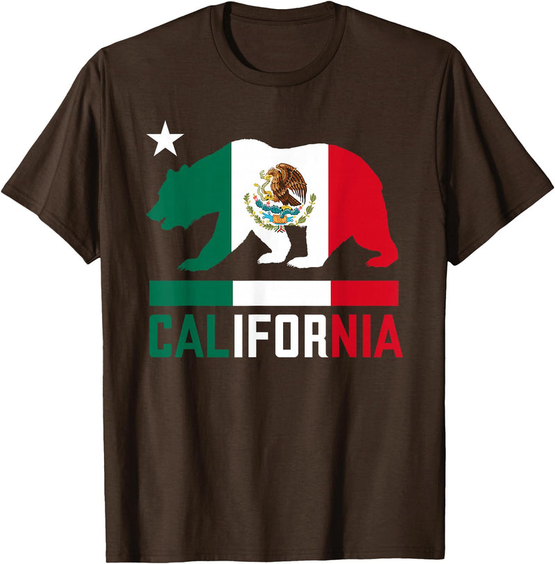 Mexican American US Apparel Co California Bear Mexican Flag State T-Shirt - Brown
