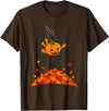 Pumpkin Dive Autumn Fall Season Gifts Pumpkin Dive Funny Fall Season Halloween Jumping Into Leaves T-Shirt - Brown