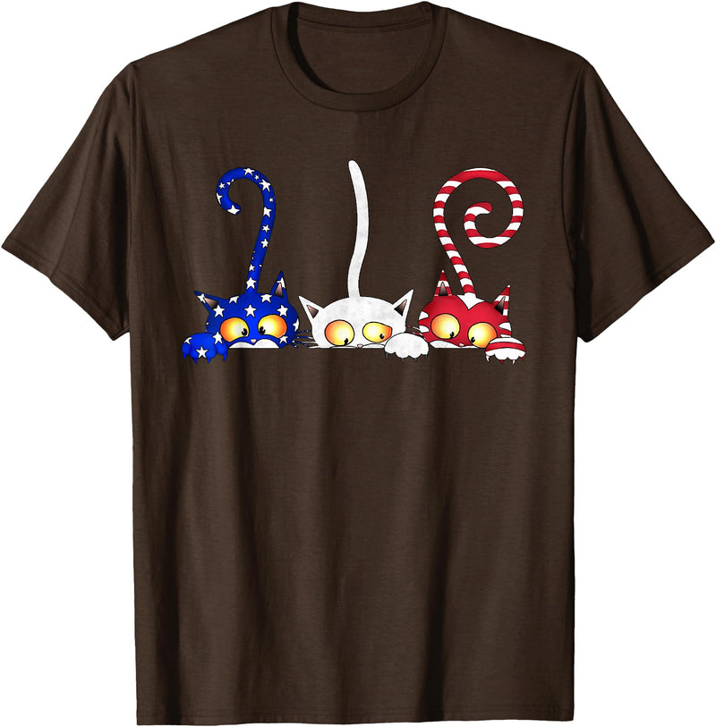 Cat 4th Of July Shirt - Palette&Co Cat 4th of July American Flag Red White Blue Women Kids T-Shirt - Brown