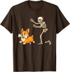 Funny Skeleton Chasing Dog Corgi Halloween Dog Funny Skeleton Chasing Corgi Dog T-Shirt - Brown