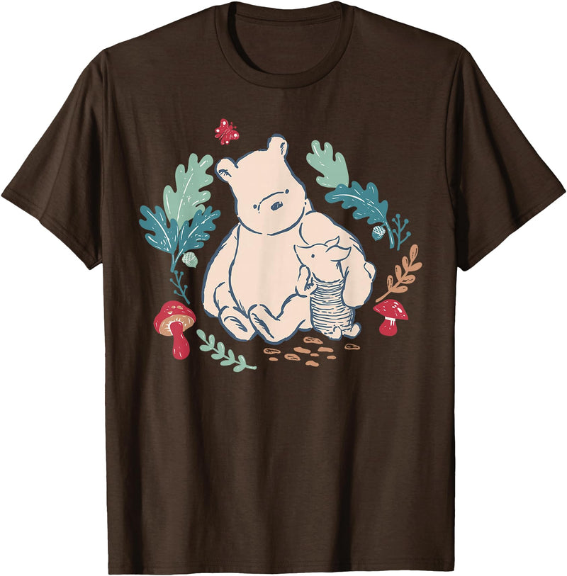Disney Winnie The Pooh Classic Illustration Piglet and Pooh T-Shirt - Brown