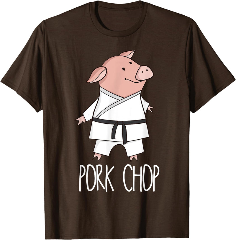 Funny Pig Pun Shirts Pork Chop - Funny Pig Animal Pun Karate T-Shirt - Brown