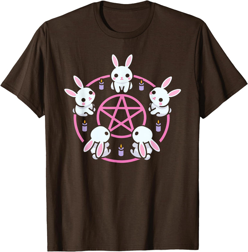 Bunny Rabbit Pentacle Pentagram Pink Pastel Goth Dark Humor T-Shirt in Brown