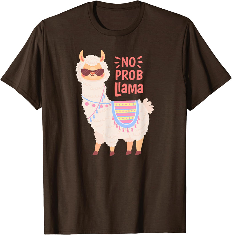 Llama & Alpaca Shirts, Cute Llama & Alpaca Outfit No ProbLlama Shirt, No Problama Shirt, Funny Alpaca Llama T-Shirt - Brown