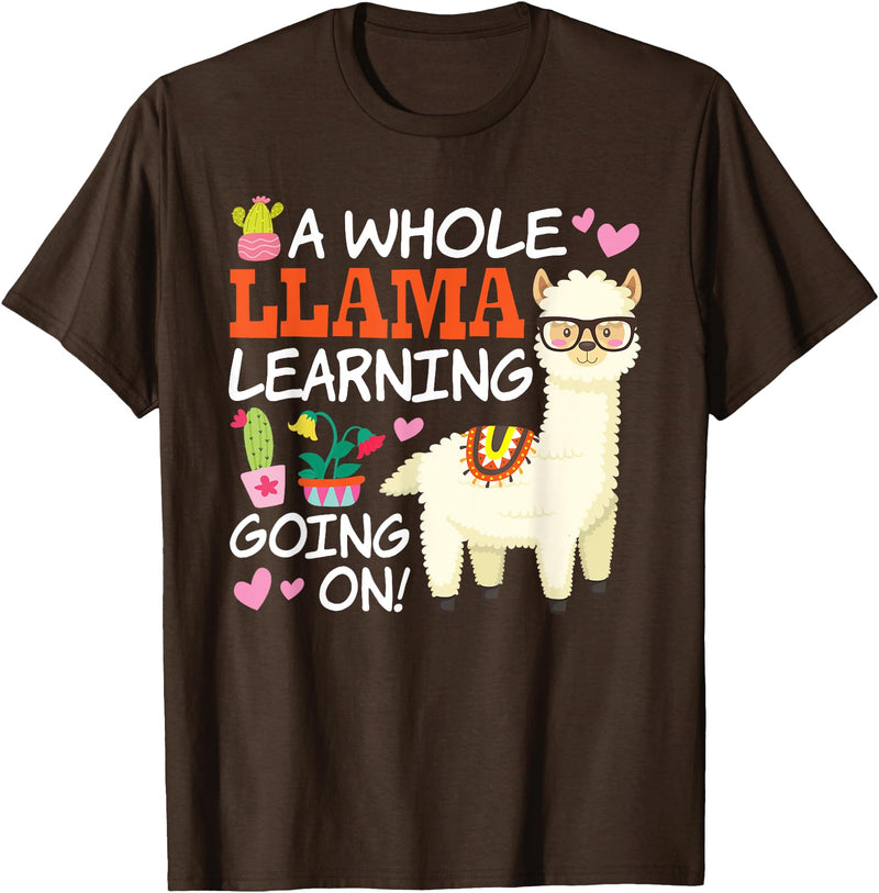 Llama School Co Llama Learning T Shirt Teachers Students Alpaca Lovers Gift T-Shirt - Brown