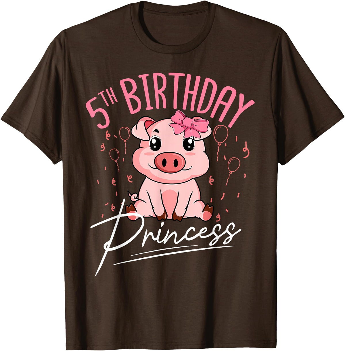 Pig Birthday 5 Cute Piggy Barn Party Apparel Pig 5th Birthday Princess Farm Party Hog Farmer Barnyard T-Shirt - Brown