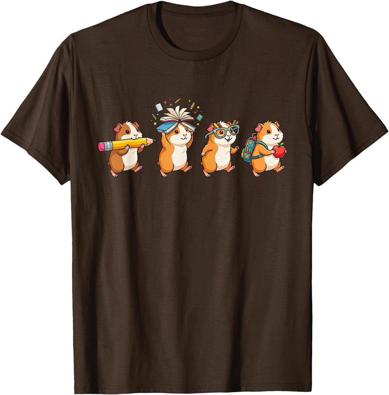 Cute Guinea Pig Lovers First Day of School Costume Funny Guinea Pig Back to School Teacher Student T-Shirt - Brown