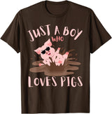 Funny Pig Lover Farm Animals Just A Boy Who Loves Pigs sunglasses In the Mud Kids Boy T-Shirt - Brown