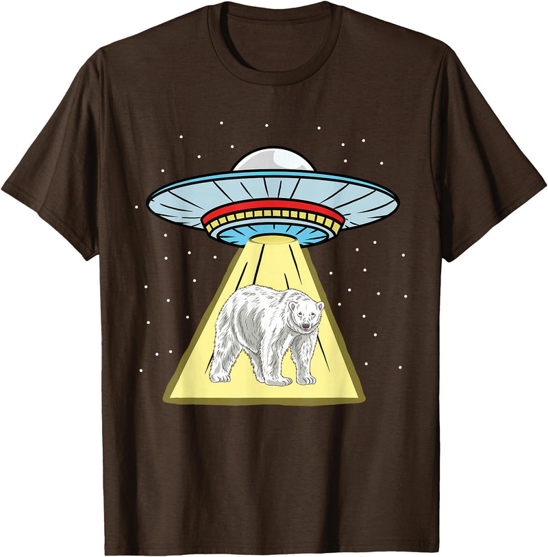 Hiking Lover Design UFO Abduction Polar Bear Arctic Animal T-Shirt - Brown
