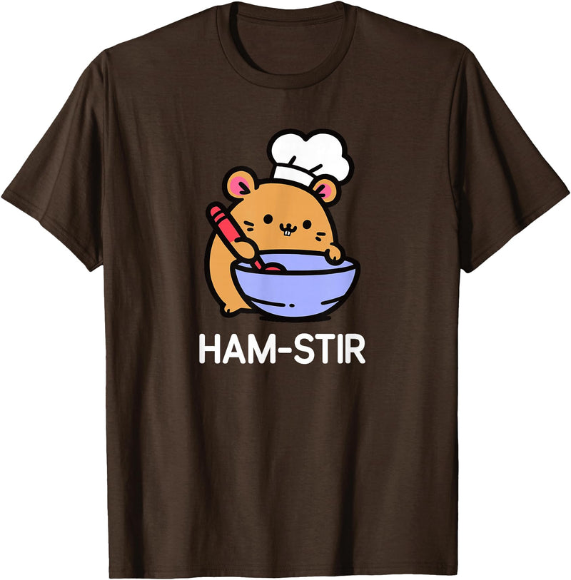 Hamster, Ham-stir Funny Jokes Sarcastic T-Shirt - Unisex-Adults & Kids - Black - Small - Short Sleeve - Cotton Blend - Classic Fit - Crew Neck - T-Shirt - Brown