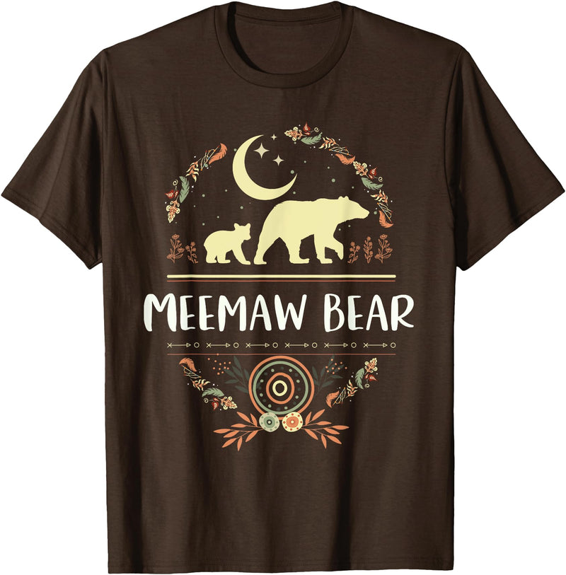Matching Family Grandma Bear Boho by Foxio Meemaw Bear Floral Matching Family Funny Grandma Bear Boho T-Shirt - Brown