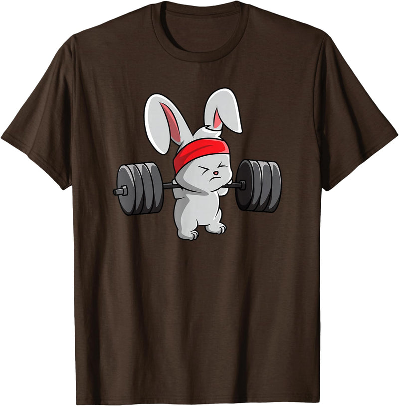 Bunny Gym , Rabbit Fitness Weightlifting T-Shirt in Brown