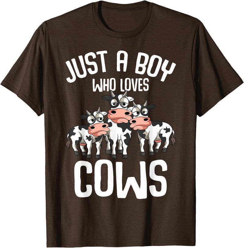 Funny Cow Lover & Owner Gift Ideas Just A Boy Who Loves Cows Farmers Cow Kids Toddler Boys T-Shirt Small - Brown