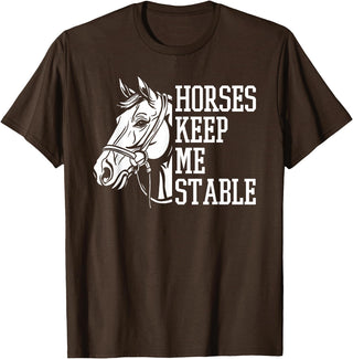Horse Riding Gifts & Accessories Horse Riding Word Play Rider - Horses Keep Me Stable T-Shirt - Brown