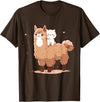 Funny Llama Alpaca Animal Lover Gifts Clothing Llama Alpaca Cat T-Shirt - Brown