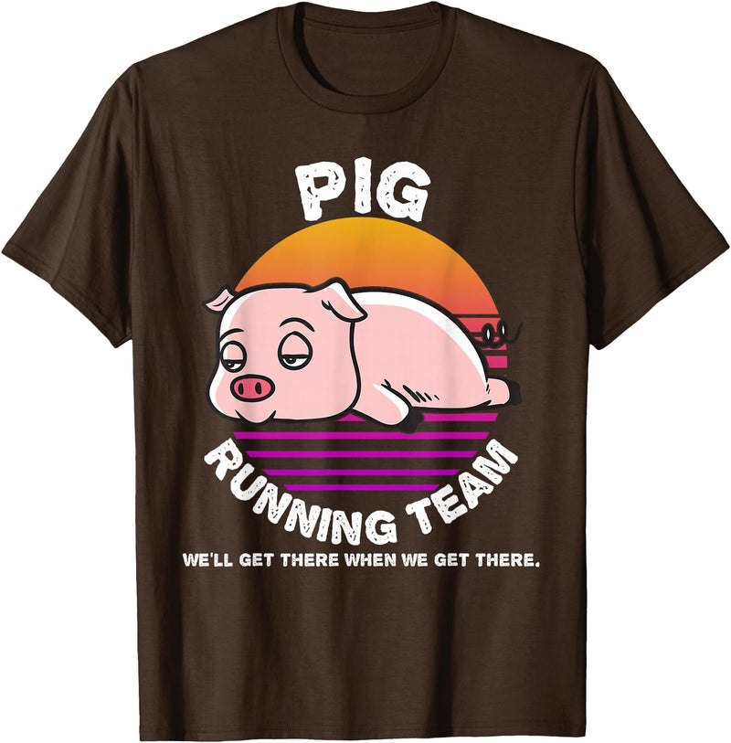 Running Shirts by CrushRetro Funny Farm Pig Running Team Shirt Kids Men Women Gift T-Shirt - Brown