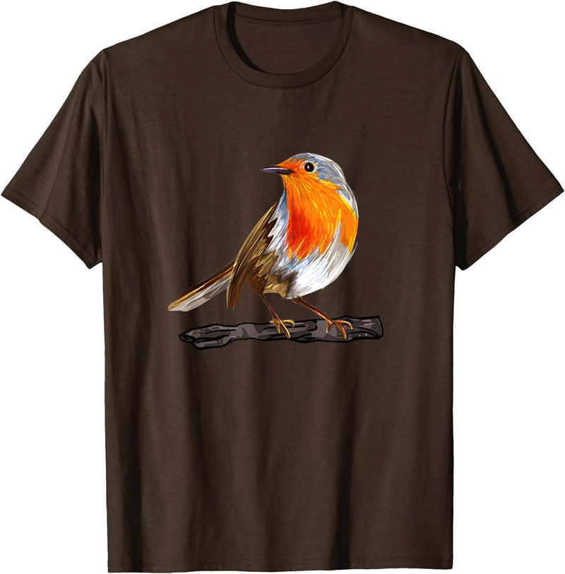Robin Bird Ornithology Nerd Birding Watcher Robin Bird T-Shirt - Brown