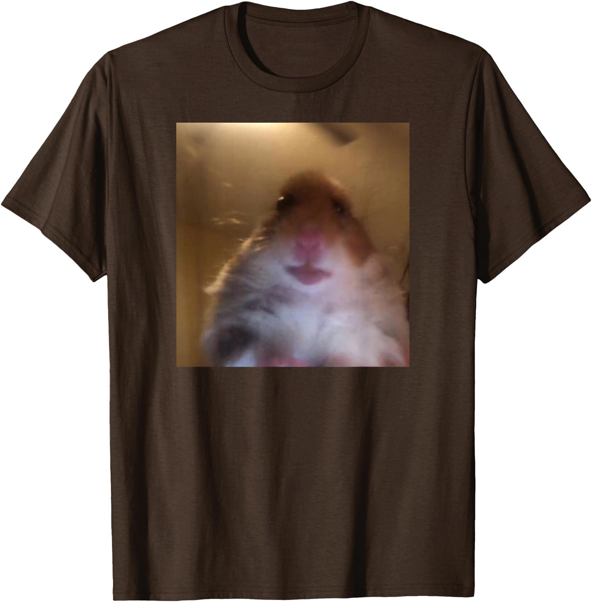 Hamster stares into the front camera I Internet Hamster Meme T-Shirt - Brown