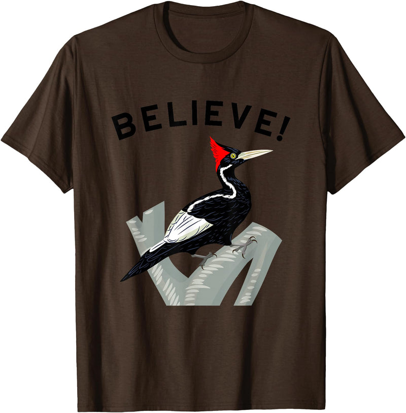 Birdwatching Gifts for Birders Endangered Ivory-Billed Woodpecker T-Shirt - Brown