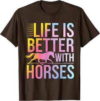 GrandMaster Design Life Is better With Horses T-Shirt - Brown