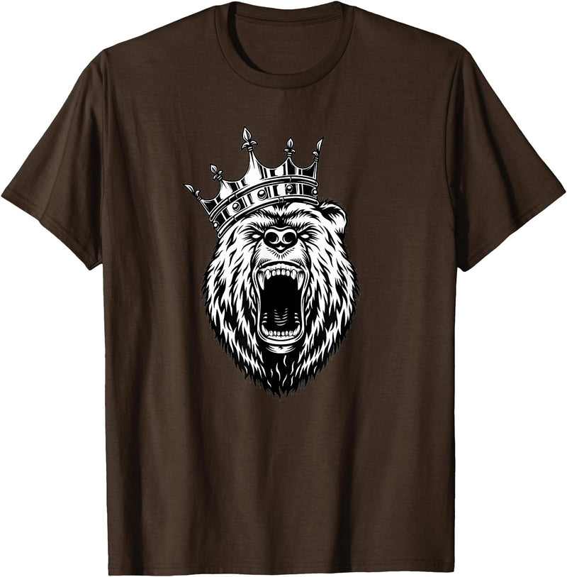 Bear Head - Angry Bear - Bear with a Crown - King of Bears T-Shirt - Brown