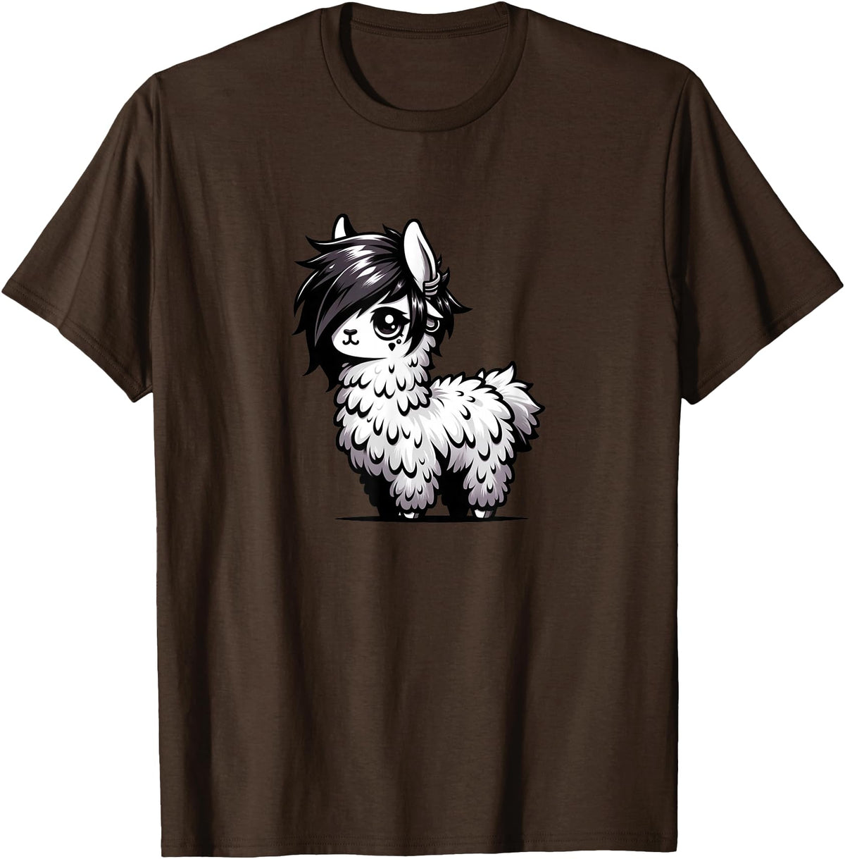 Emo Llama Tees Cute Emo Llama Kawaii Kids Boys Girls T-Shirt - Brown