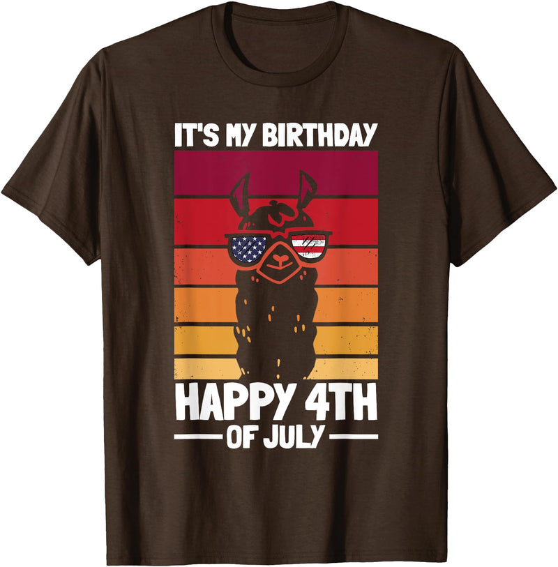 4th Of July Patriotic Day Llama Funny Llama Patriotic It's My Birthday Happy 4th Of July T-Shirt - Brown