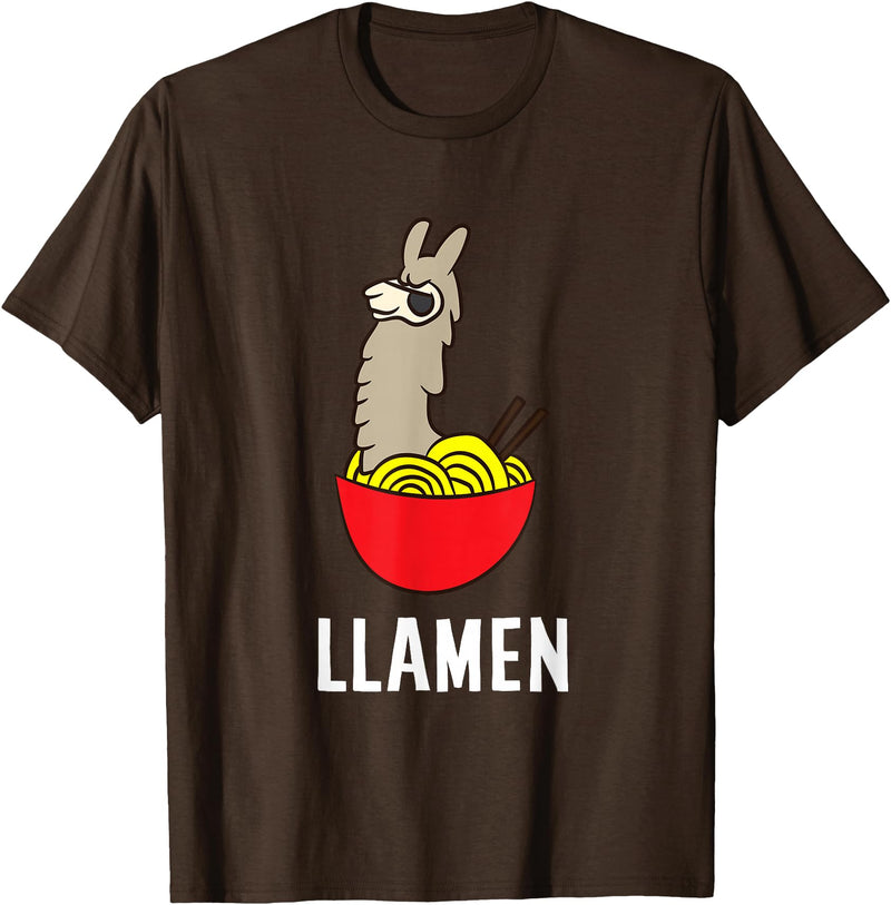 Funny Llama And Alpaca Gifts Funny Llama LLamen Noodles Chinese Food Llama T-Shirt - Brown