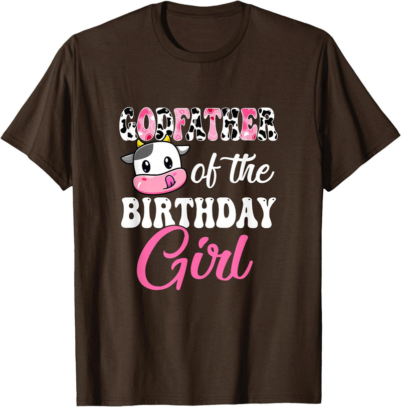 Vintage Retro Birthday Godfather Of The Birthday Girl Farm Cow 1St Birthday Girl T-Shirt - Brown