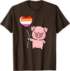 Hiking Lover Design Pig Heart Balloon Orange Pink Lesbian T-Shirt - Brown