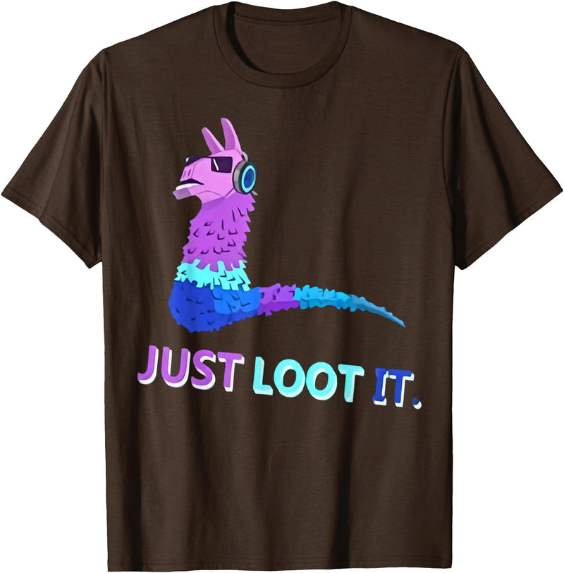 Just Loot It Llama Outfit for Youth Teen Gamers T-Shirt - Brown