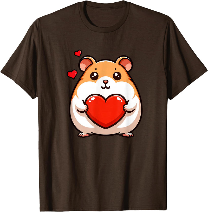 Cute Hamster Funny Valentines Heart Lover Men Women Kids T-Shirt - Brown