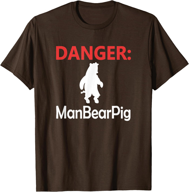 Funny Tees Danger Man Bear Pig T-Shirt - Brown