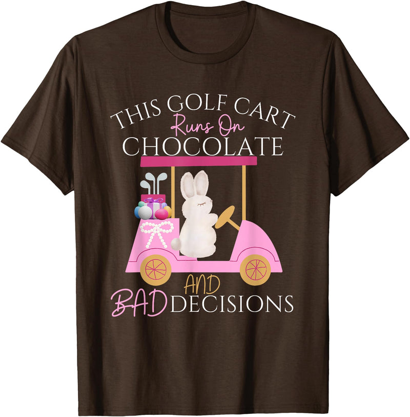Golf Golfer Easter Eggs Bunny Rabbit Golf Cart Matching T-Shirt in Brown