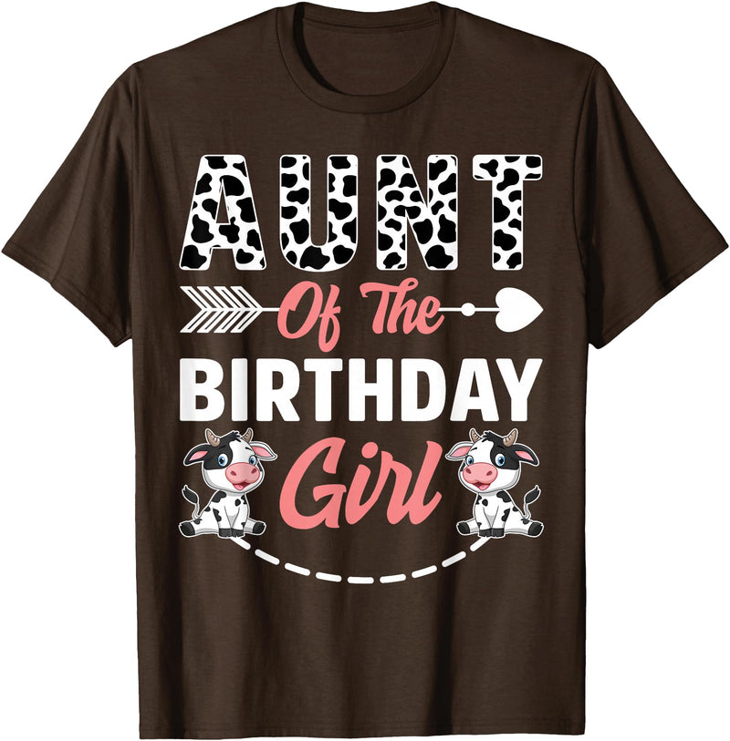 Funny Cow Birthday Family Matching Tee Aunt Of The Birthday Girl Cow Birthday Farm Animal T-Shirt - Brown