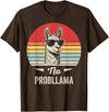 Retro Llama Humor No Drama Vintage Vibes No Probllama Retro Llama Humor Design T-Shirt - Brown