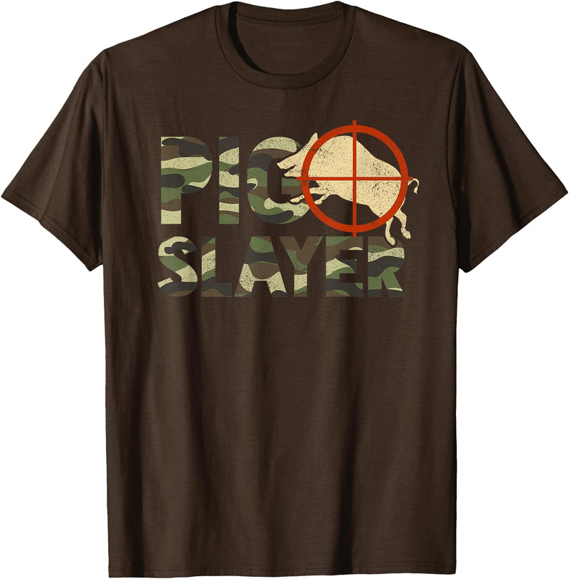 Funny Boar Hunting Clothing Pig Slayer Camo Funny Hog Hunting T-Shirt - Brown
