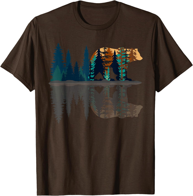 Bear Lover Gift Co. Trees Reflection Wildlife Nature Animal Bear Outdoor Forest T-Shirt - Brown
