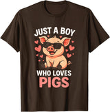 Pig Lover Designs Just A Boy Who Loves Pigs - Funny Farmer Humor T-Shirt - Brown