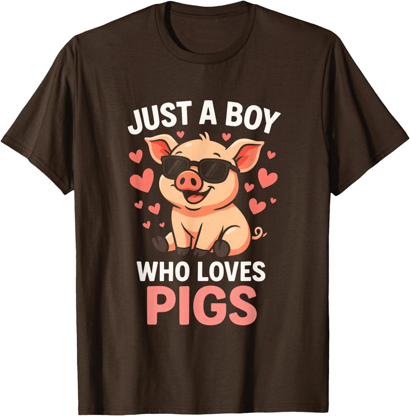Pig Lover Designs Just A Boy Who Loves Pigs - Funny Farmer Humor T-Shirt - Brown