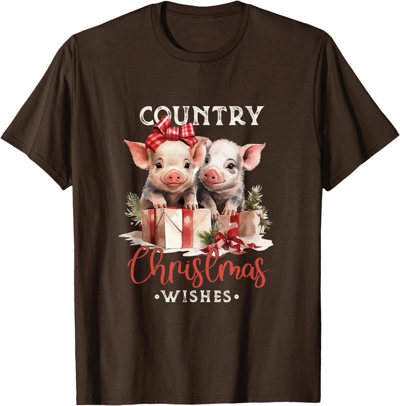 Retro funny Farmer shirt pig Christmas tee Christmas Pig Merry Pigmas Pig Lover T-Shirt - Brown