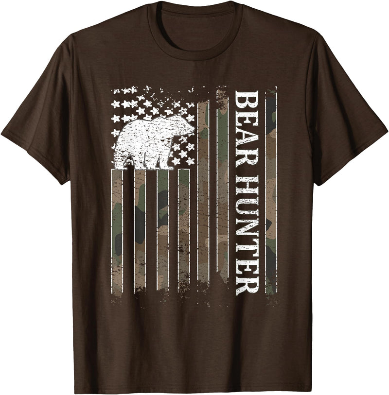 Bear Hunter & Bear Hunting Ideas Bear Hunter American Flag Bear Hunting Lover T-Shirt - Brown