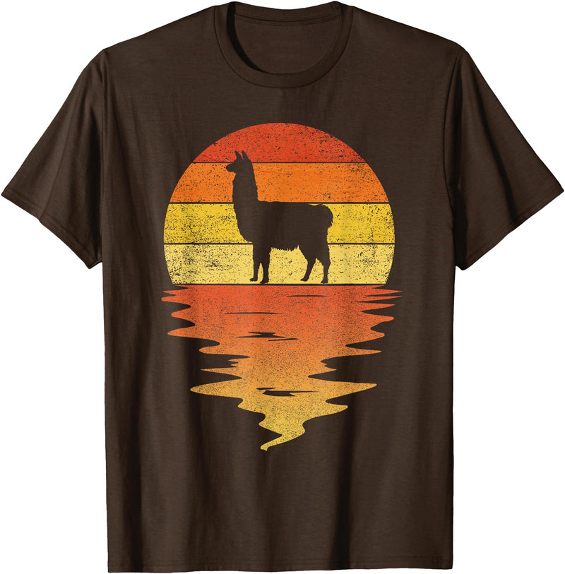 TrendyPull Silhouette Retro Vintage Style Gifts Llama shirt retro sunset 70s vintage Llama T-Shirt - Brown