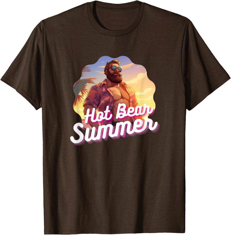 Bear & Cub Chaser Pride Community Co. Hot Bear Summer - Bear & Cub Gay Pride LGBT Bear Gay Daddy T-Shirt - Brown