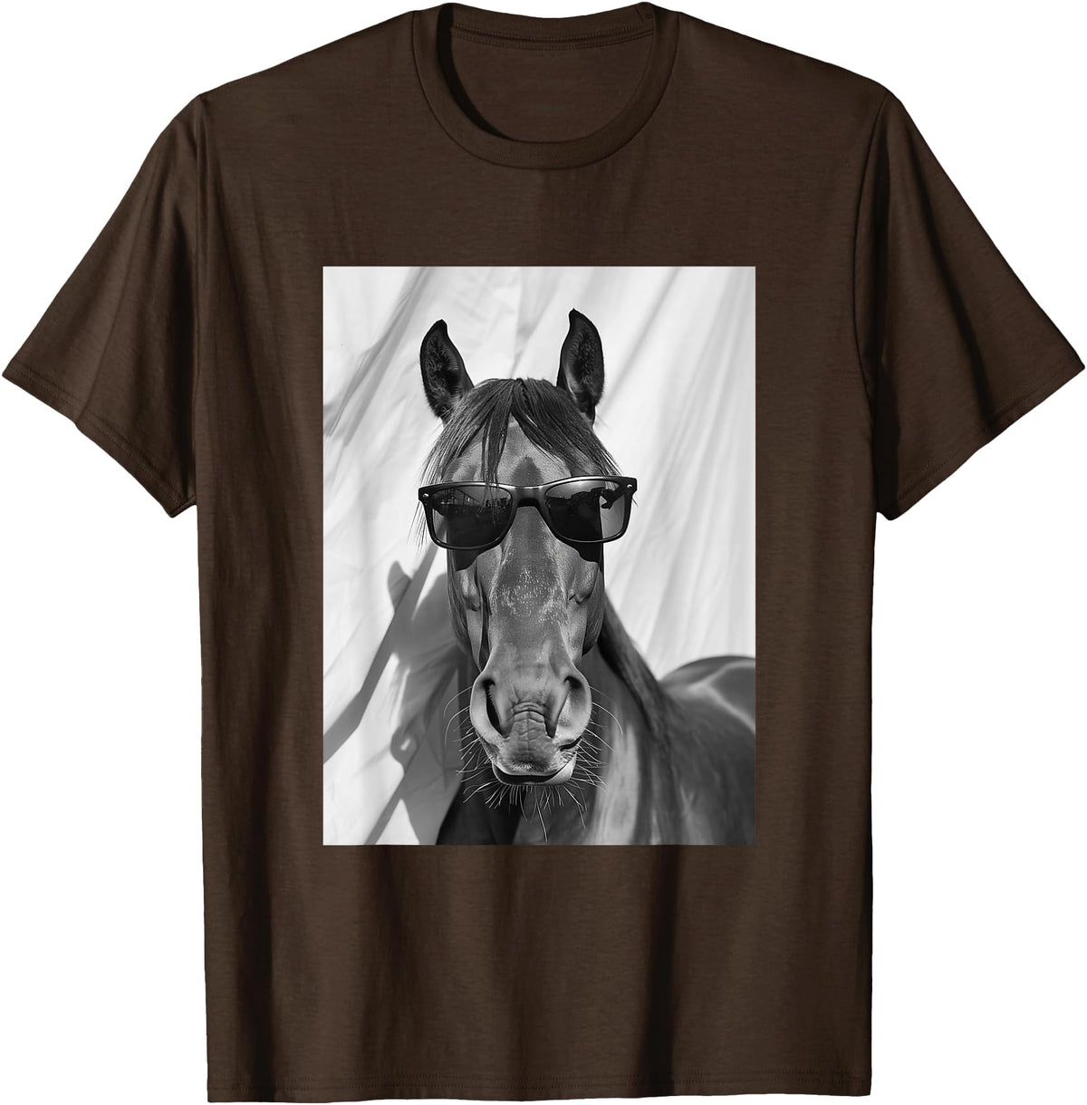 Funny Animal Photography Clothing Co. Cute Horse with Sunglasses Farm Animal Photo Booth T-Shirt - Brown
