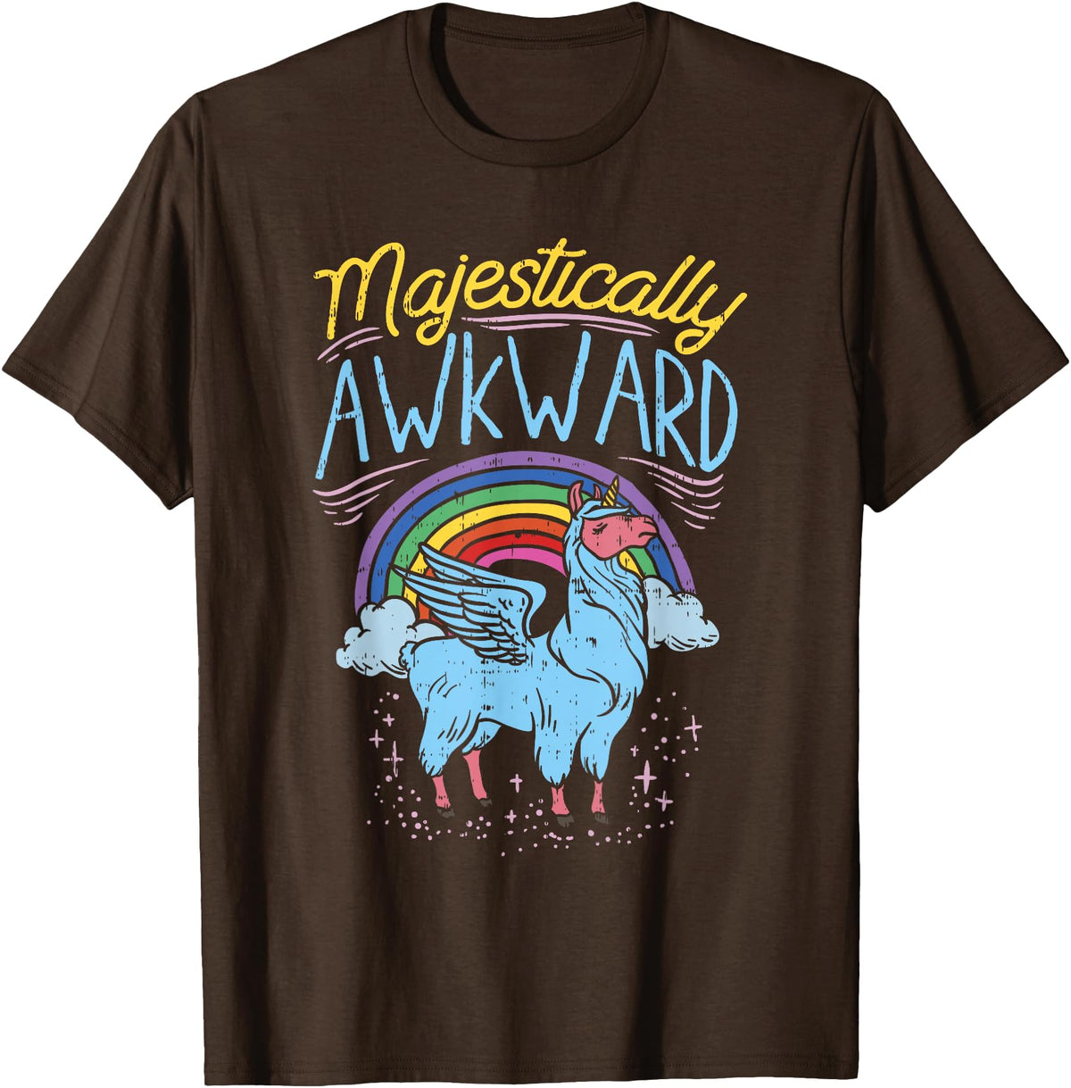 Llama Queen Birthday Party Gift Majestically Awkward Funny Llamacorn Llama Unicorn Rainbow T-Shirt - Brown