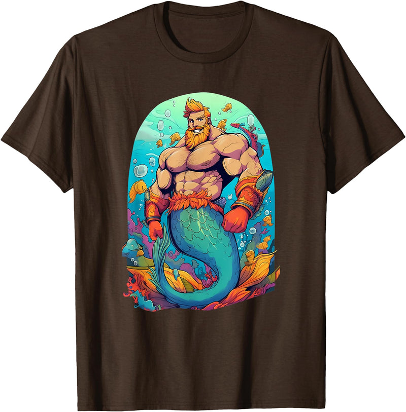 Gay Pride Merman Bear Muscle Daddy Hunk Mermaid LGBTQ Transgender Gay Muscle Dad Bear Mermaid Gay Merman T-Shirt - Brown