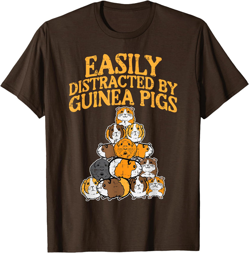 Guinea Pig Shirts For Men Women Kids Gift Easily Distracted by Guinea Pigs Funny Cavy Men Women Kids T-Shirt - Brown